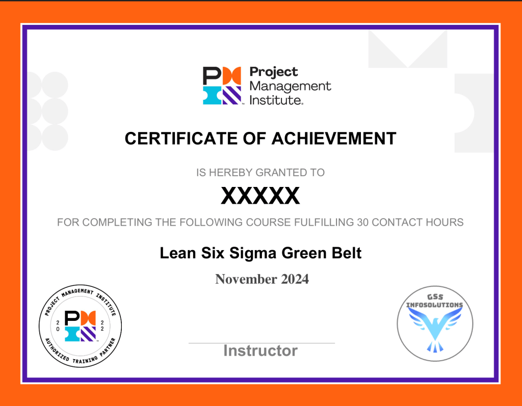 PMI-Certificate: A gold seal with the Project Management Institute logo and the words 'Certificate of Achievement